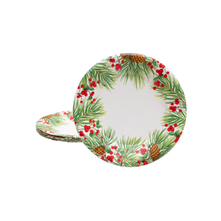Salad/dessert plates, white with evergreen and red berries pattern; set of 2