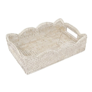 Small Scalloped Rattan Tray in Cream
