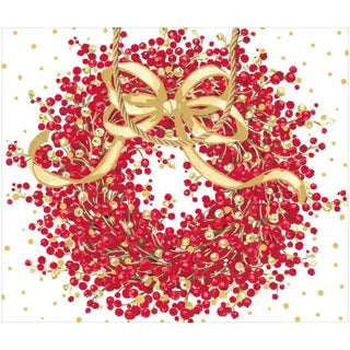 Pepperberry White large gift bag featuring a red berry wreath with a gold ribbon