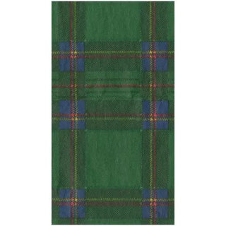Guest towel napkin in royal green plaid with blue and red lines