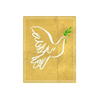 Modern Peace Dove boxed holiday card featuring a white dove holding an olive branch on a gold textured background.