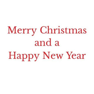 Holiday card with red Merry Christmas and a Happy New Year greeting on white background