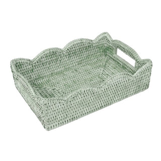 Small Scalloped Rattan Tray in Green