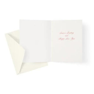 Boxed holiday cards set in cream white with pink script greeting, envelope included