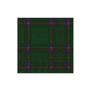 Paper cocktail napkin in royal plaid green with red and blue accents