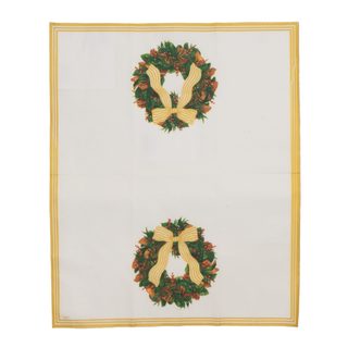 Guest towel napkin Magnolia Wreath, white with a gold border and two wreath motifs.