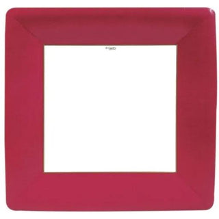 Square red grosgrain-border dinner plate with white center
