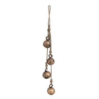 Hanging Metal Jingle Bells with Jute Rope, Antique Brass Finish Wall Decor Creative Co-Op