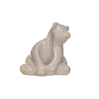Stoneware Bear Taper Holder, Reactive Glaze, White (Each One Will Vary) Candleholders Creative Co-Op