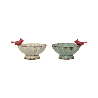 Decorative Pewter Fluted Bowl w/ Bird, Distressed Finish Bowl Creative Co-Op