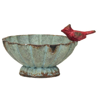 Decorative Pewter Fluted Bowl w/ Bird, Distressed Finish Bowl Creative Co-Op Green