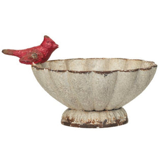 Decorative Pewter Fluted Bowl w/ Bird, Distressed Finish Bowl Creative Co-Op Cream