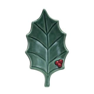 Stoneware Holly Leaf Shaped Dish, Reactive Glaze, Green & Red (Each One Will Vary) Serveware Creative Co-Op