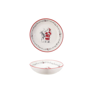 Stoneware Bowl with Santa & Reindeer Image & Colored Rim Bowl Creative Co-Op