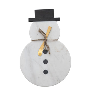 Marble Snowman Shaped Board with Canape Knife, Set of 2 Tied with Jute Cheese & Cutting Boards Creative Co-Op