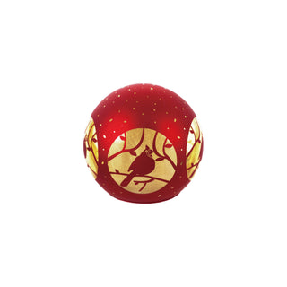 Glass Ball with LED Light & Laser Etched Cardinal on Branch Lighting Creative Co-Op