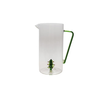 3 Quart Glass Pitcher with Green Handle & Hand-Blown Tree Inside Pitcher Creative Co-Op