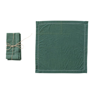 Cotton Napkins with Stitching, Set of 4 Tied with Jute Napkin Creative Co-Op