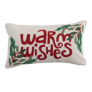 Lumbar Pillow with Appliqued Holly & Embroidery "Warm Wishes" Pillow Creative Co-Op