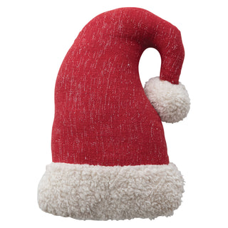 Woven Santa Hat Shaped Pillow with Faux Sherpa Cuff & Pom Pom Pillow Creative Co-Op
