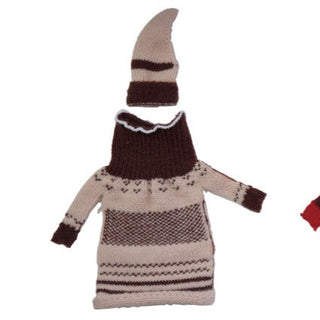 Knit Fabric Hat & Sweater Bottle Topper Barware Creative Co-Op Brown