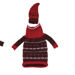 Knit Fabric Hat & Sweater Bottle Topper Barware Creative Co-Op Burgundy
