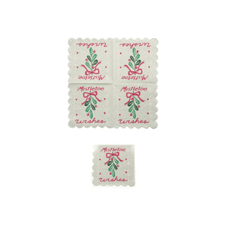 Paper scalloped napkins with mistletoe wishes design, pink bow, 50 folded pieces