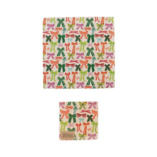 Paper cocktail napkins with a multicolored bow pattern, 50 folded pieces