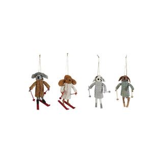 Ornaments: Wool Felt Dog with Skis & Coat, set of four in mixed colors