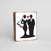 Bride + Groom Red Heart Decorative Wooden Block  Rustic Marlin   