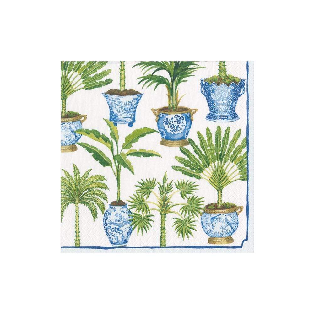 Cocktail Napkin - Potted Palms White