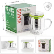 Venus Double Wall Glass Cup With Infuser, 13.5oz  TEALYRA   