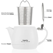 Pluto White Porcelain Teapot 18.2oz  TEALYRA   