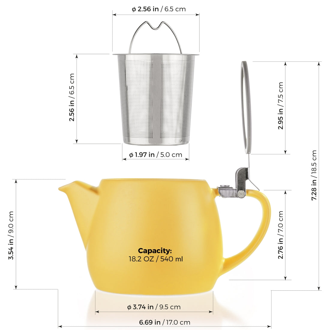 Pluto Yellow Porcelain Teapot 18.2oz  TEALYRA   