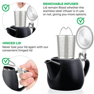 Pluto Black Porcelain Teapot Infuser 18.2 oz.  TEALYRA   
