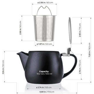 Pluto Black Porcelain Teapot Infuser 18.2 oz.  TEALYRA   