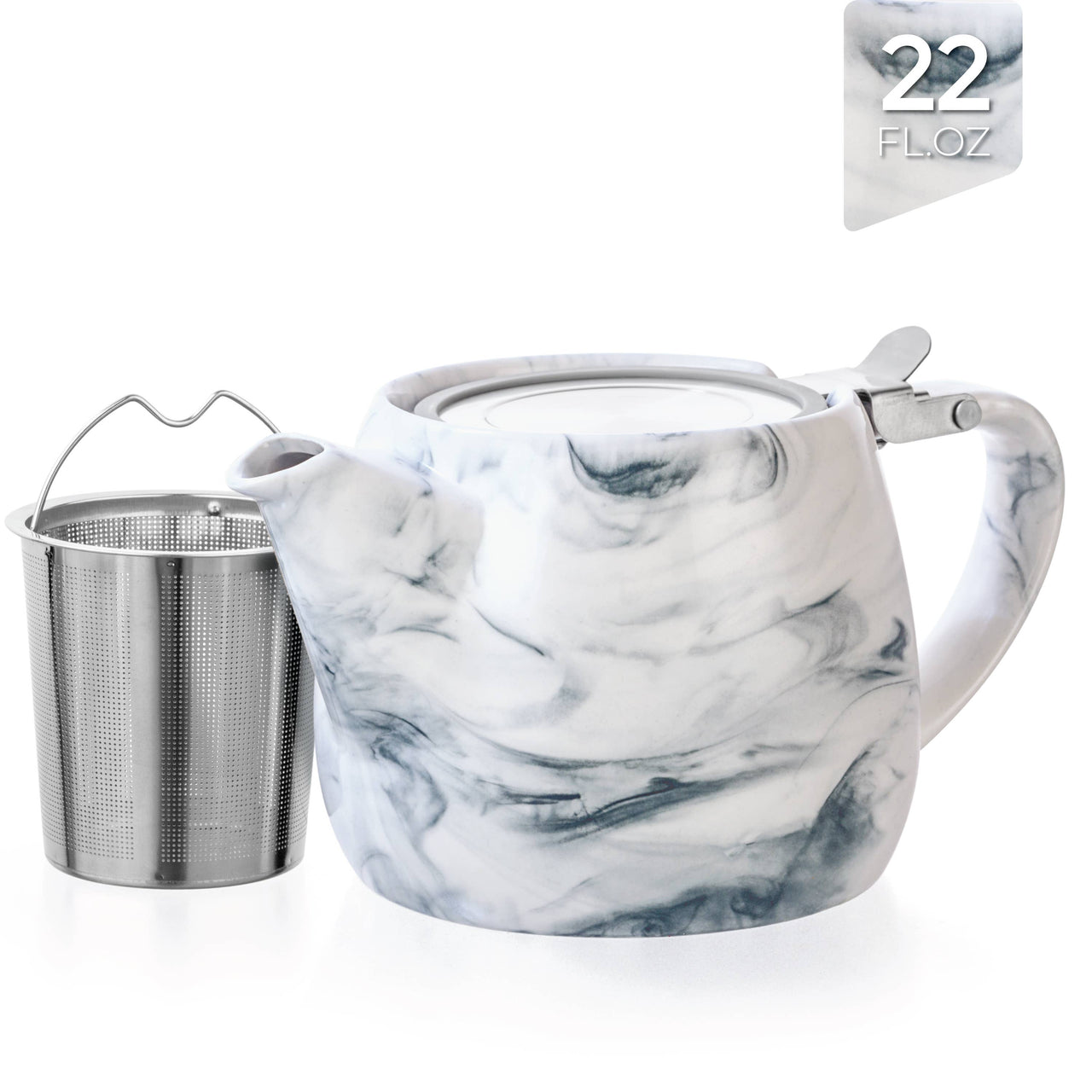 Marble Porcelain Pluto Grey Teapot With Infuser 22oz  TEALYRA   