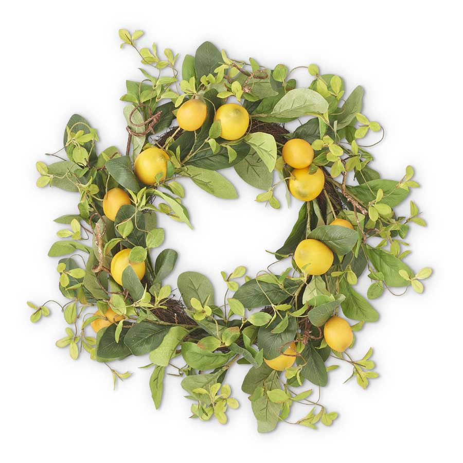 22" Lemon & Foliage Wreath Wreaths & Garlands K&K   