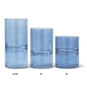 Blue Glass Cylinder Vases w/Inlayed Strips  K&K   