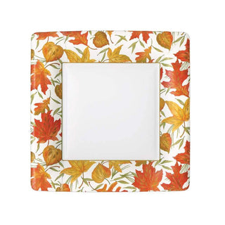 Woodland Leaves Ivory - Salad/Dessert Plates Square  Caspari   