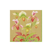 Cocktail Napkin - Slipper Orchid Gold Paper Napkins Caspari   