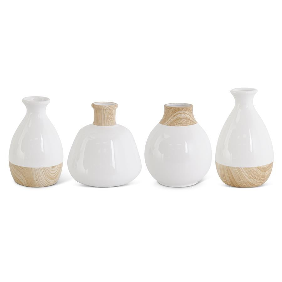 Stoneware White Vase w/ Faux Wood Base  K&K   
