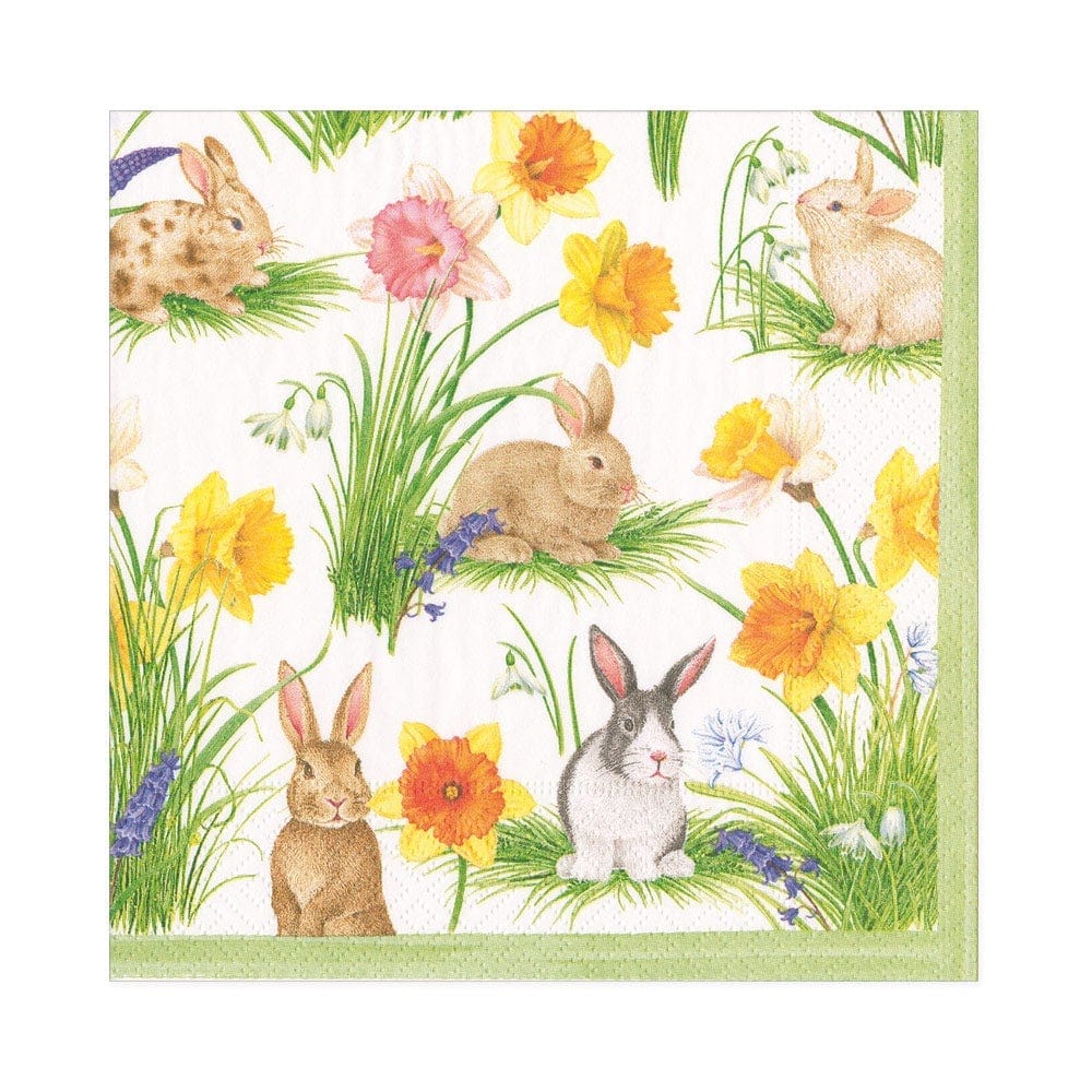Luncheon Napkin - Bunnies & Daffodils Paper Napkins Caspari   