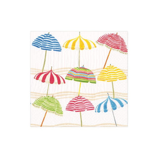 Cocktail napkin, paper, colorful striped beach umbrellas pattern on white background