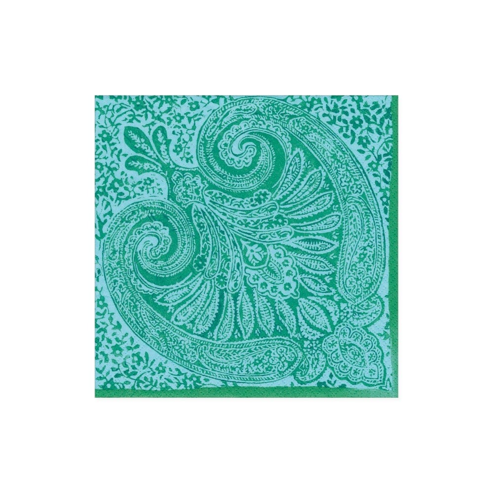 Cocktail Napkin - Paisley Medallion Turquoise Paper Napkins Caspari   