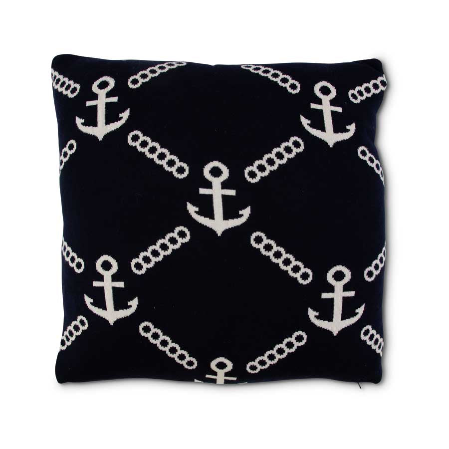 Cotton Knit Blue & White Anchor Pillow 20" Throw Pillows K&K   