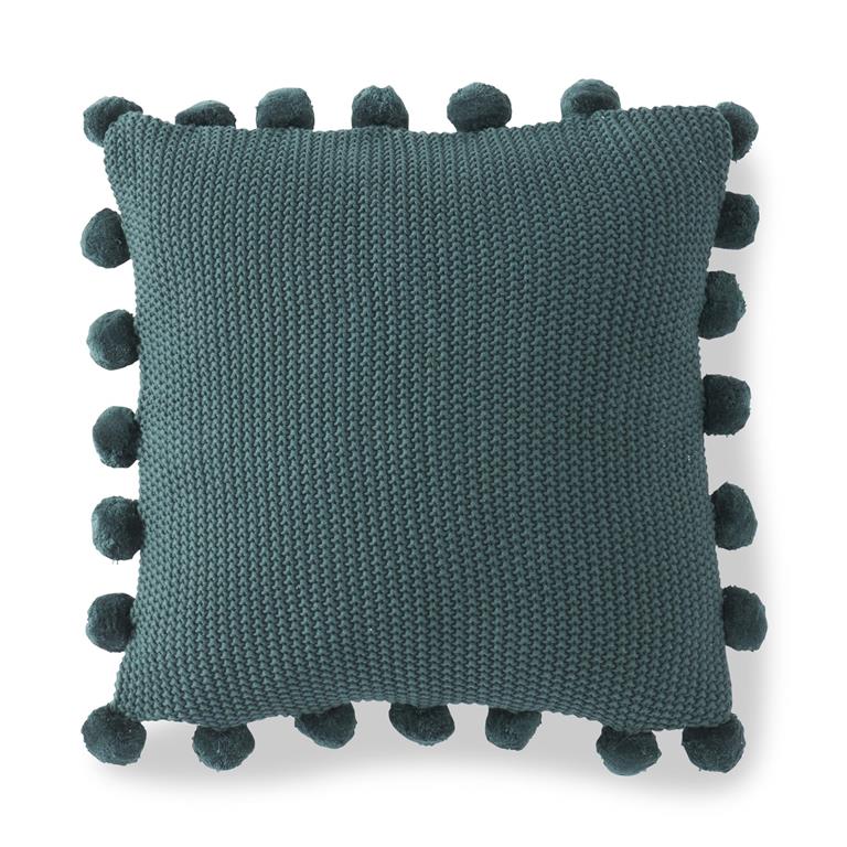 Stitch Knit Pillow w/Pompom Trim 21"  K&K Hunter Green  