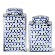 Blue & White Dot Square Lidded Ceramic Containers Vases K&K   