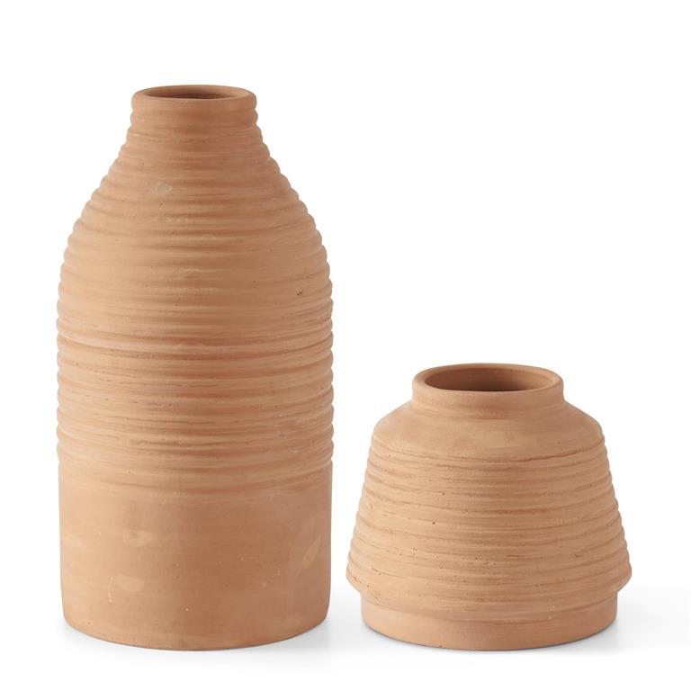 Ribbed Terracotta Vases  K&K   
