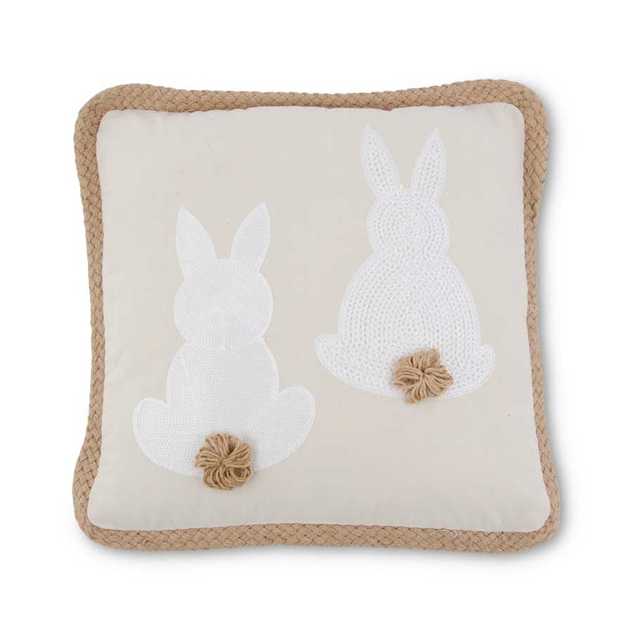 Square Tan Pillow w/White Embroidered Easter Bunny  K&K   